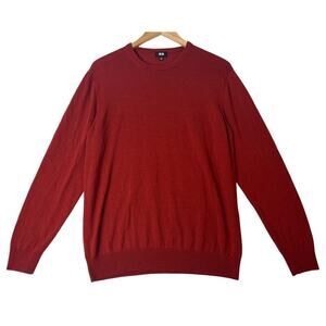UNIQLO 100% Wool Maroon Crewneck Sweater Holiday Preppy Minimalist Gilmore Girls